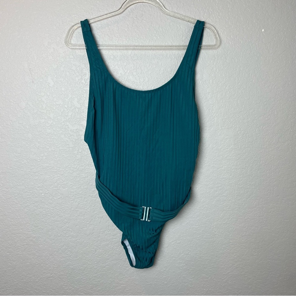Teal Ribbed Belted Swimsuit Size XL - Picture 2 of 7